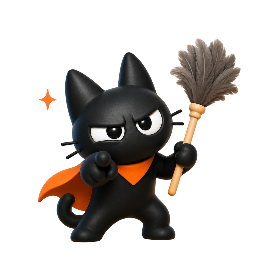 Réglisse, le chat noir de l'app, plumeau en patte